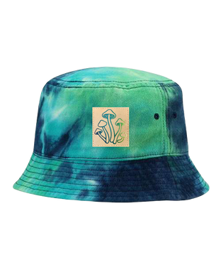 Sportsman Tie Dye Bucket Hat - 100% cotton - bucket cap - safari hat - blue ocean with holographic mushrooms by Buddha Gear r