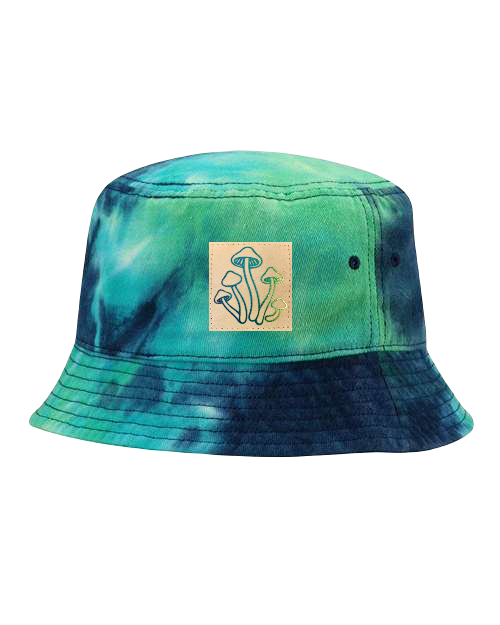 Sportsman Tie Dye Bucket Hat - 100% cotton - bucket cap - safari hat - blue ocean with holographic mushrooms by Buddha Gear r