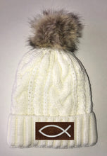 Load image into Gallery viewer, Ichthus Beanies - Ivory Plush, Blanket Lined Cable Knit, Pom Pom Beanie Buddha Gear
