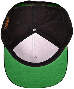 Yupoong 6089 Flat Bill, Hat / Visor with Green Under Bill and Handmade Vegan Leather Black and Gold Merkaba Patch by Buddha Gear.