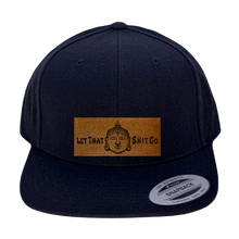 Load image into Gallery viewer, Yupoong 6089 Flat Bill, Hat / Visor with Green Under Bill and Handmade Vegan Leather Brown/white Buddha Patch by Buddha Gear.