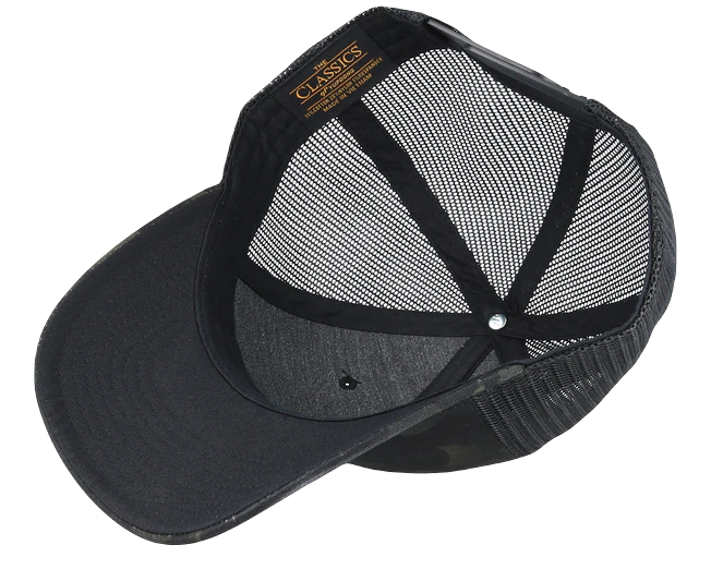 Trucker Hat Cap Camo Yupoong multicam black snapback with handmade vegan leather viking norse compass vegvisir 