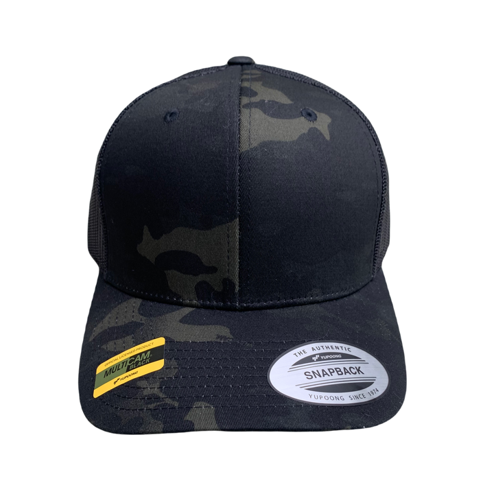 Trucker Hat Cap Camo Yupoong multicam black snapback with handmade vegan leather viking norse compass vegvisir 