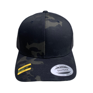 Trucker Hat Cap Camo Yupoong multicam black snapback with handmade vegan leather viking norse compass vegvisir 